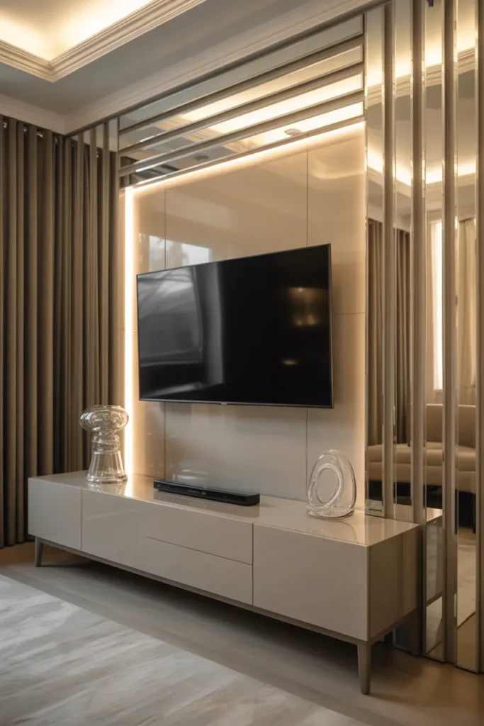 Mirrored Frame TV Wall Design