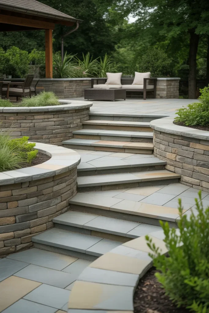 Multi-Level Patio with Retaining Walls