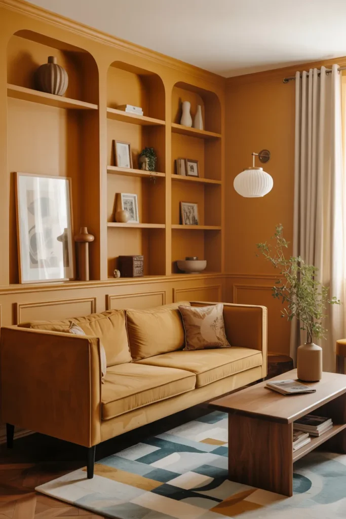 Mustard Yellow Color Drenched Living Room