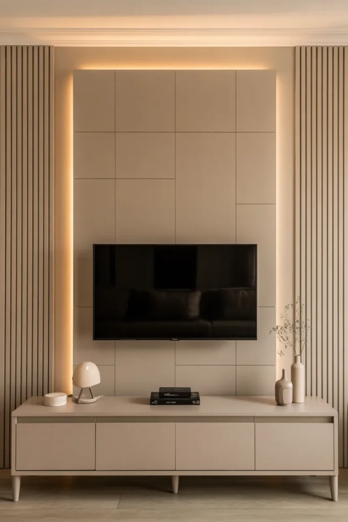 Neutral Beige Panel TV Wall