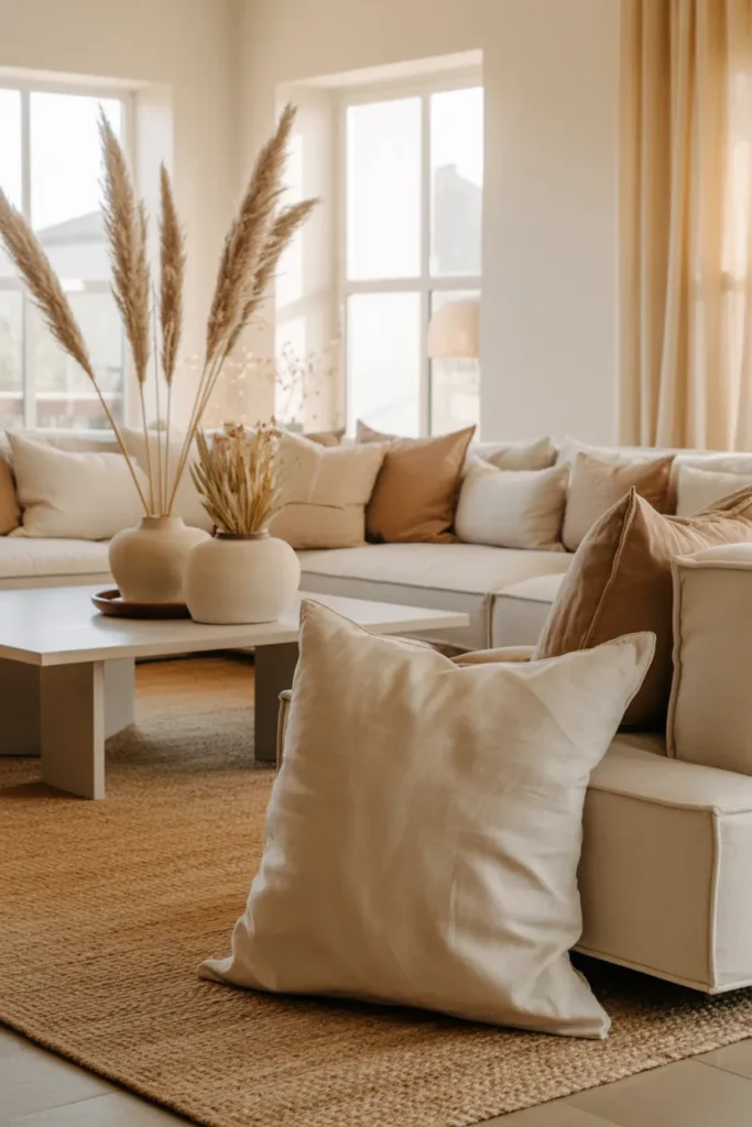 Neutral Living Room with Dried Floral Decor