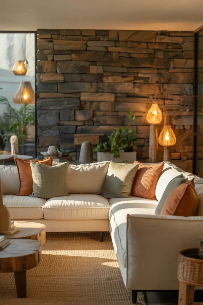 Neutral Living Room with Natural Stone Accents