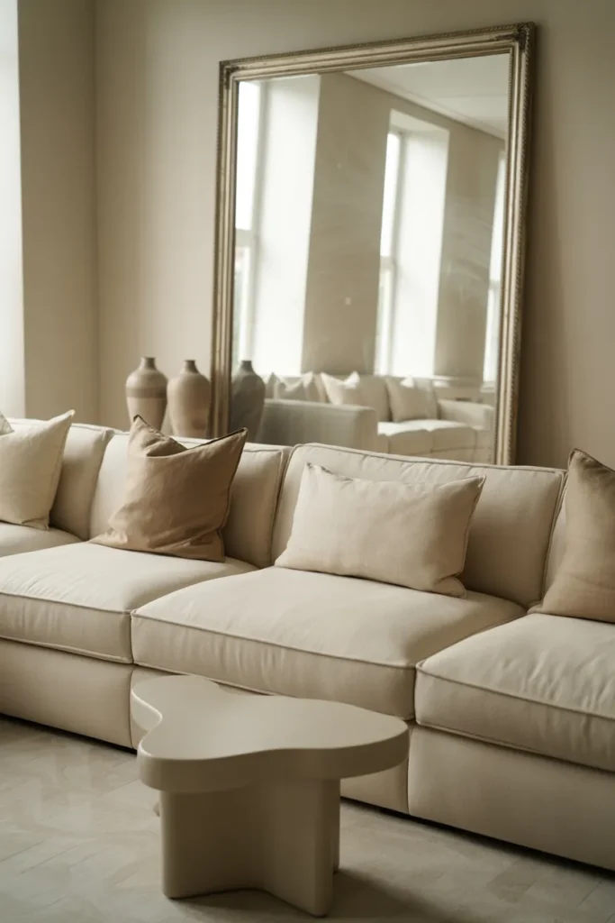Neutral Living Room with Statement Mirror