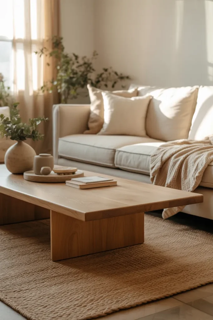 Neutral Living Room with Wooden Coffee Table
