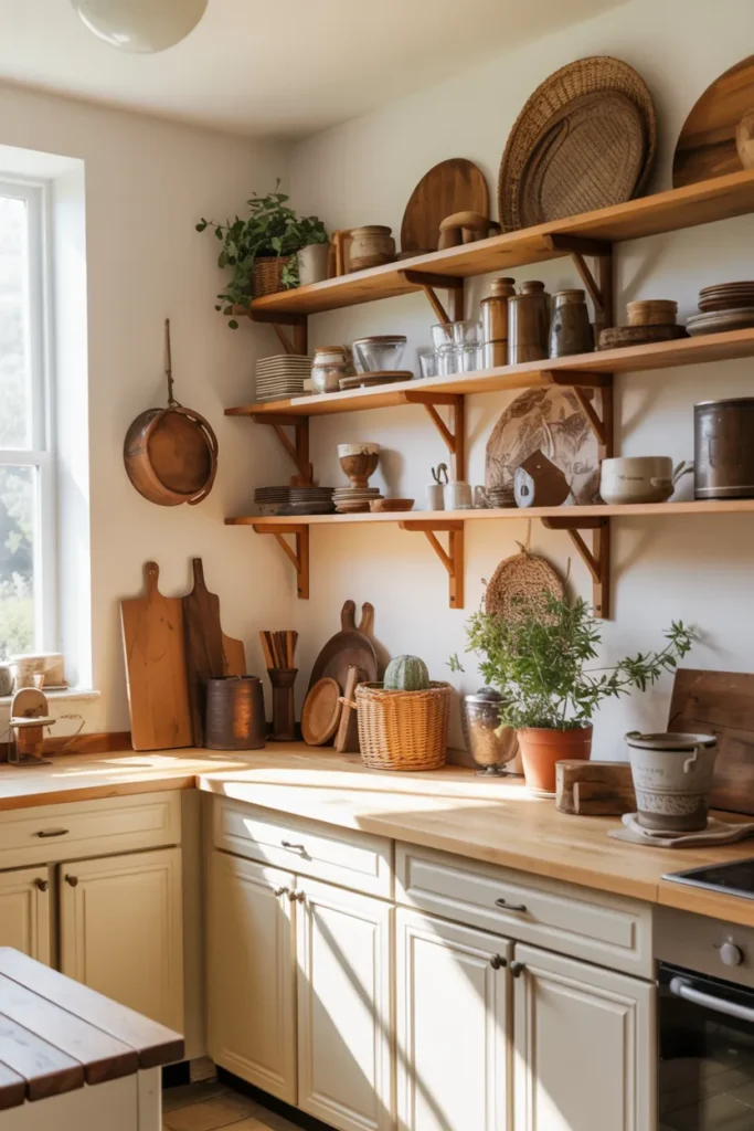 Open Shelving with Wood Accents