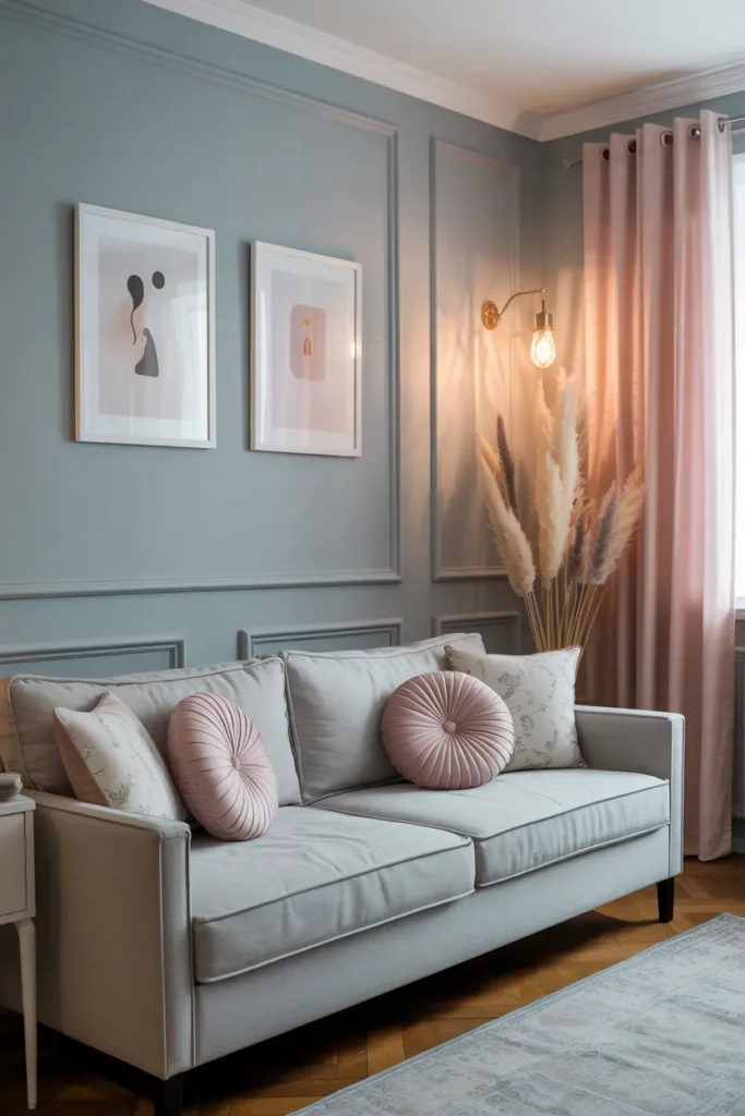 Pastel Blue and Soft Pink Living Room
