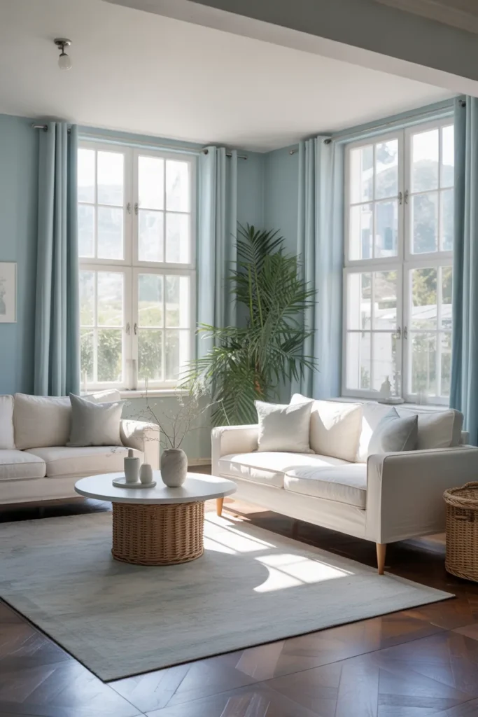 Powder Blue and White Living Room