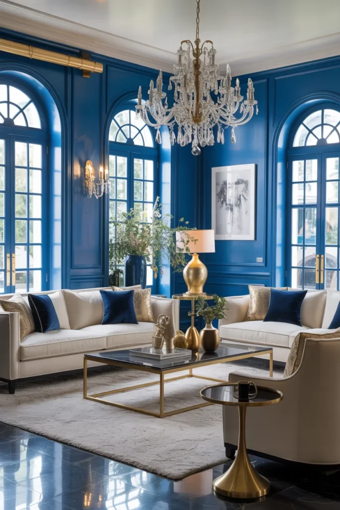 Royal Blue and Cream Living Room