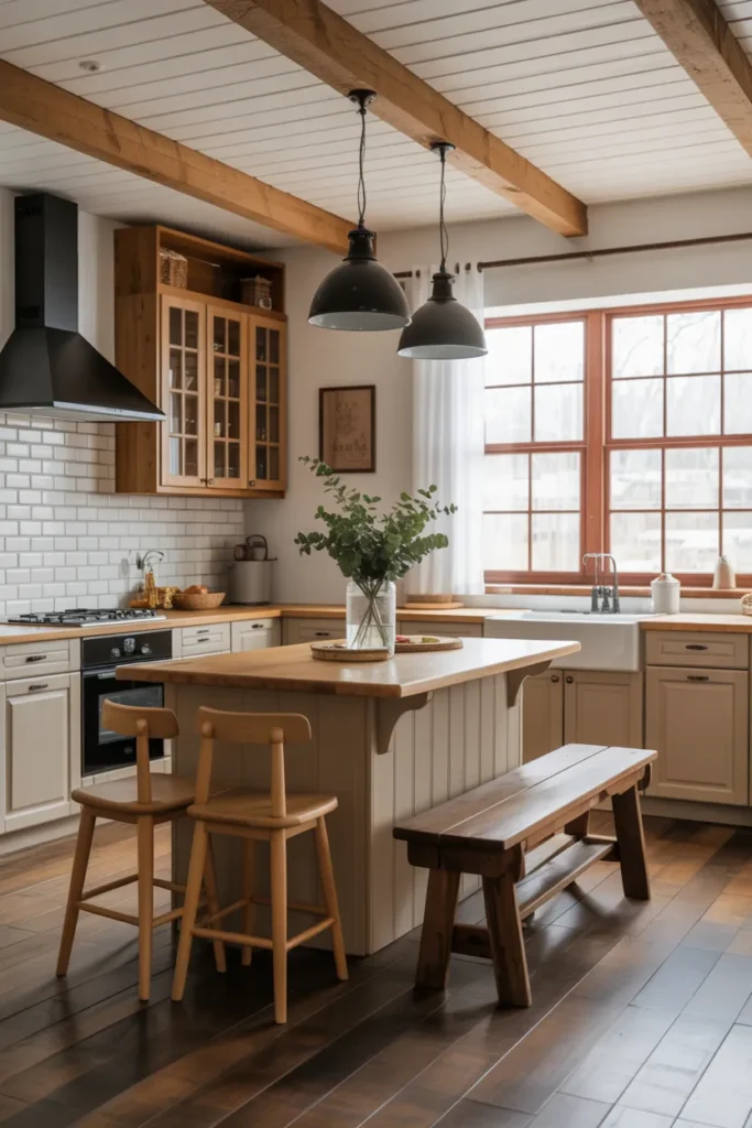Rustic Farmhouse Cabinets with Built-In Seating