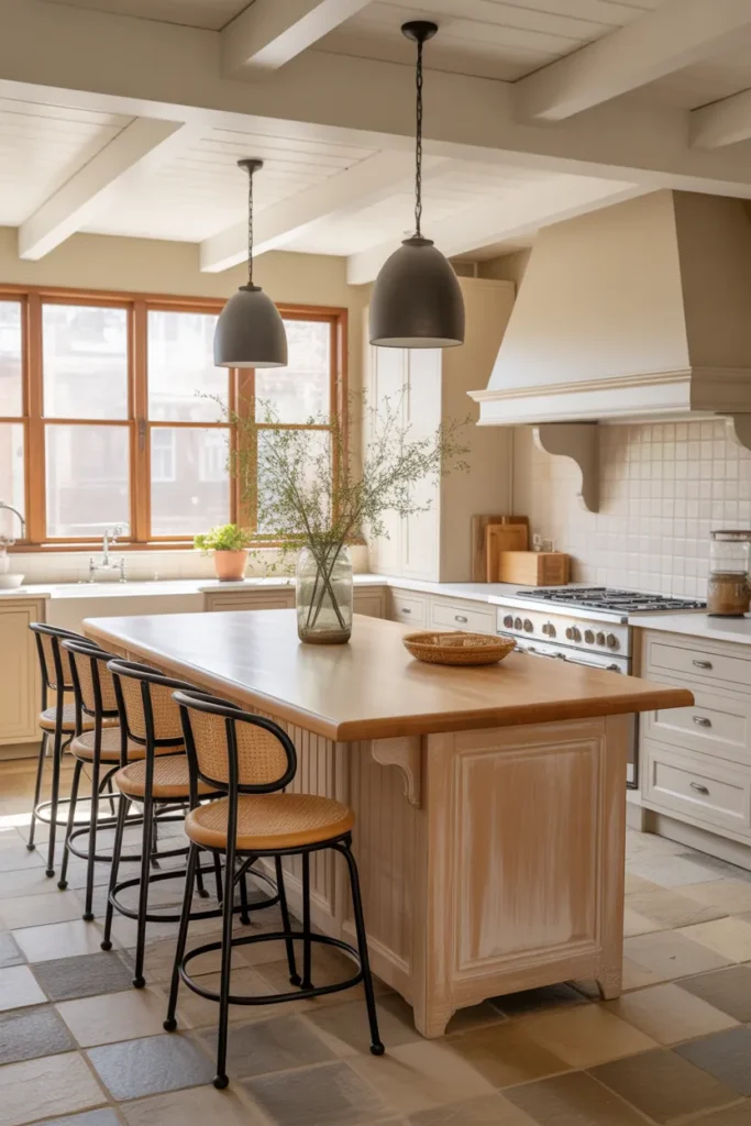 Rustic Kitchen Island with Natural Wood Finish