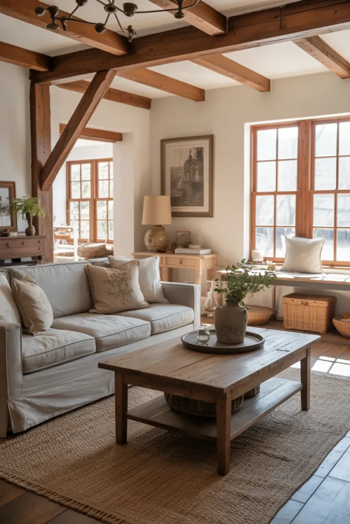 Rustic Wooden Beams and Neutral Walls