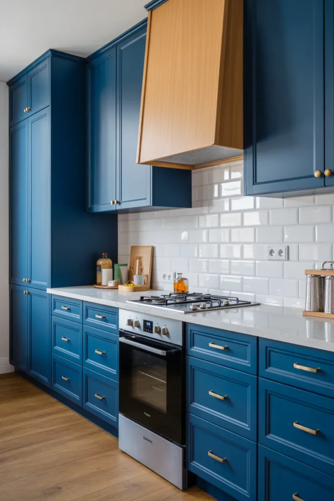 Sapphire Blue Cabinets with Light Gray Countertops