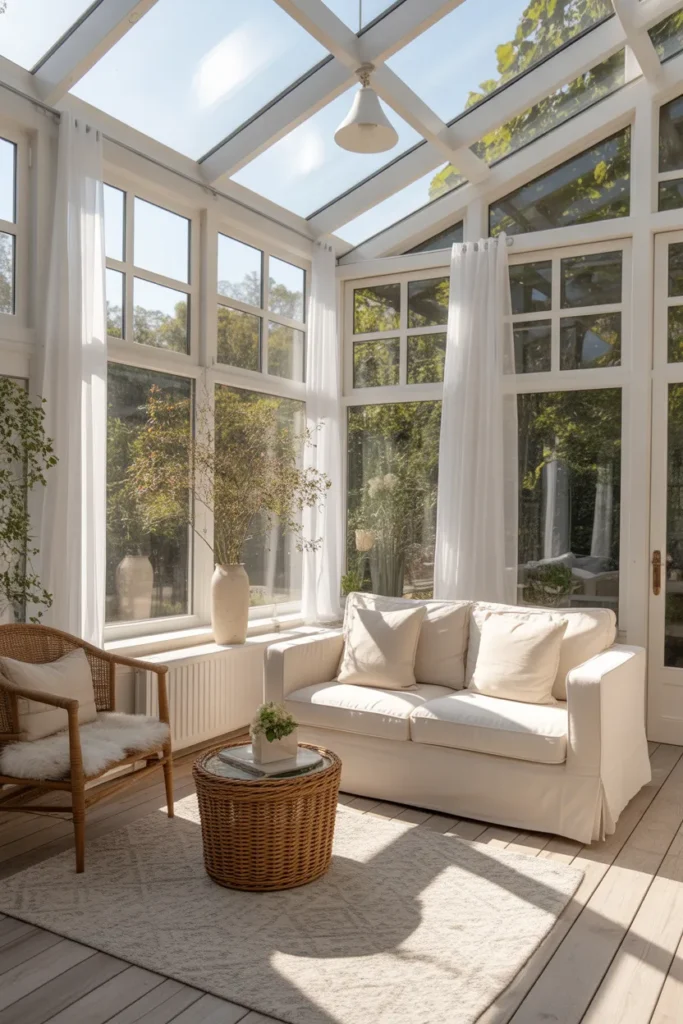 Sheer White Curtains for a Light Sunroom