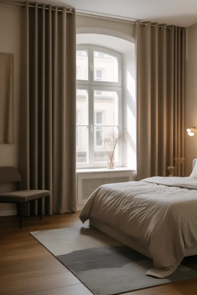 Small Bedroom with Floor-to-Ceiling Curtains