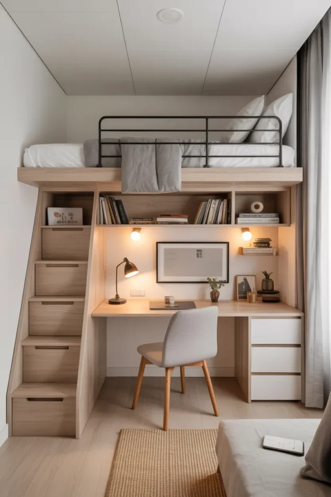Small Bedroom with Loft Bed Design