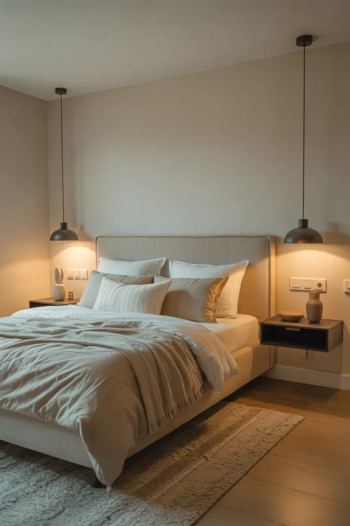 Small Bedroom with Wall-Mounted Nightstands