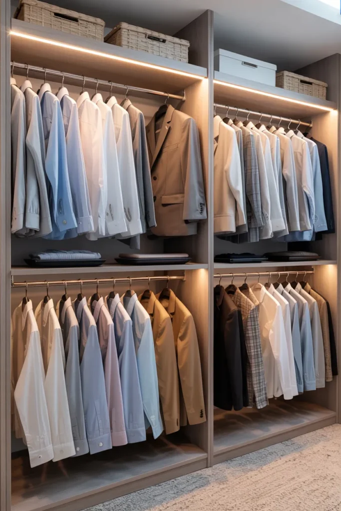 Small Walk-In Closet with Double Hanging Rods