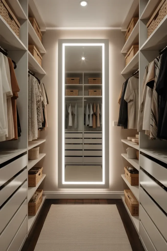 Small Walk-In Closet with Mirror Wall