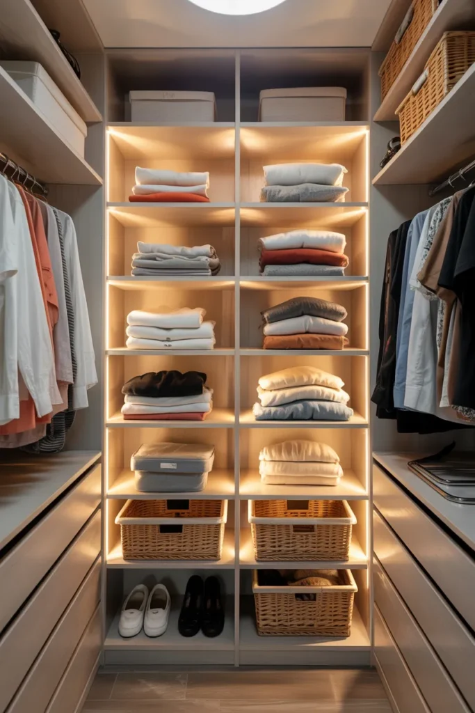 Small Walk-In Closet with Open Shelving
