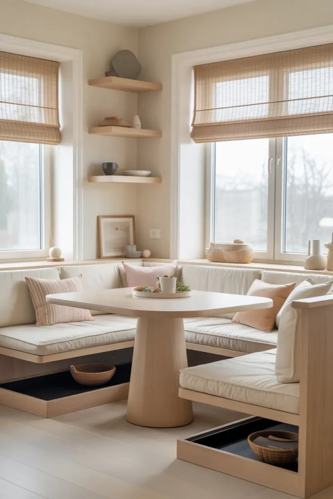 Soft Cream U-Shaped Storage Banquette