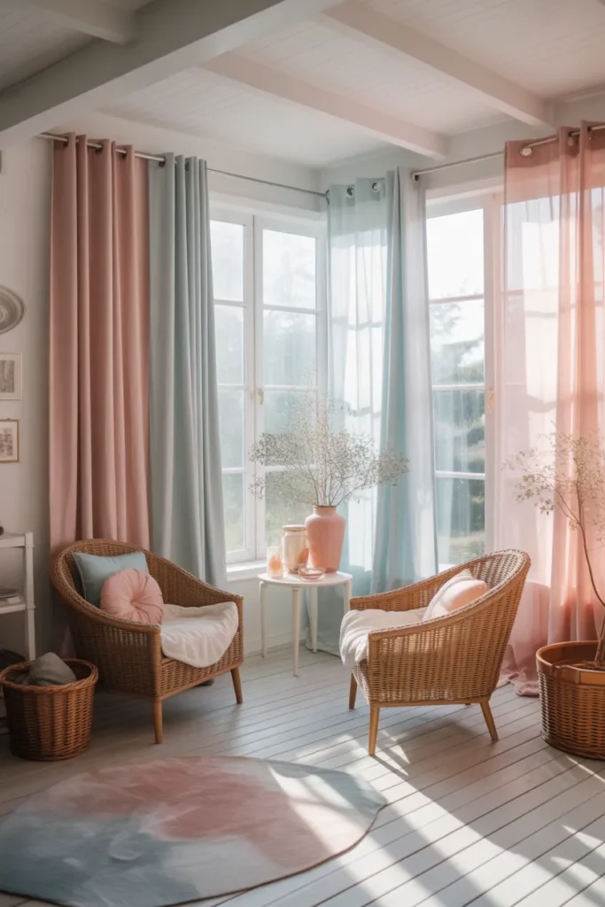 Soft Pastel Curtains for a Bright Sunroom