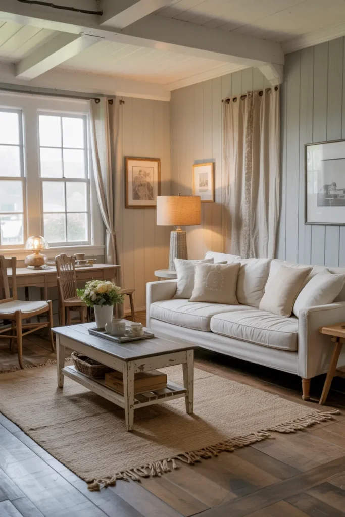 Soft Pastel Walls with Rustic Accents