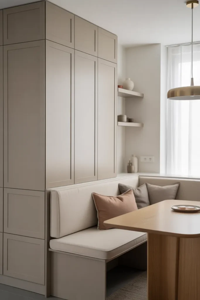 Soft Taupe Bench with Full-Height Pantry Storage