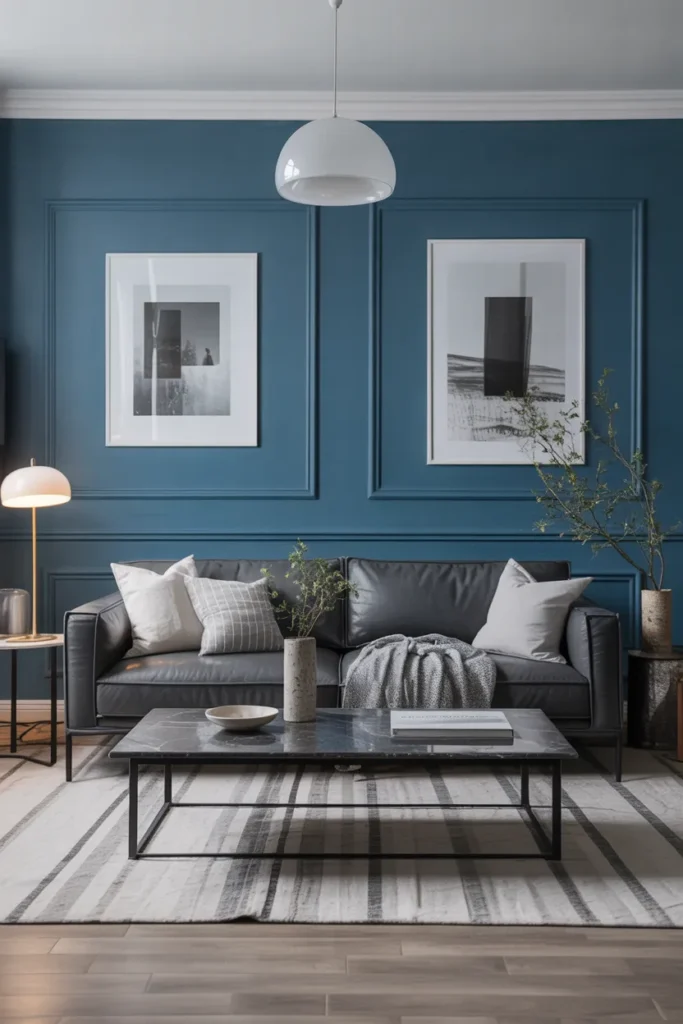 Steel Blue and Charcoal Living Room