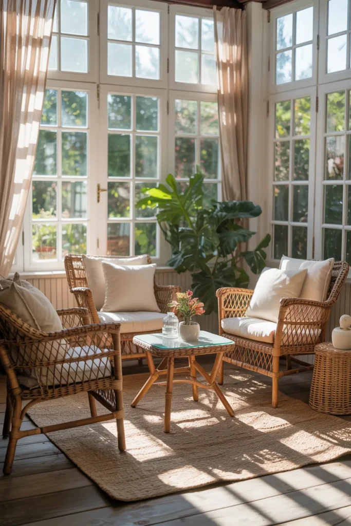 Sunroom Addition with Wicker Furniture