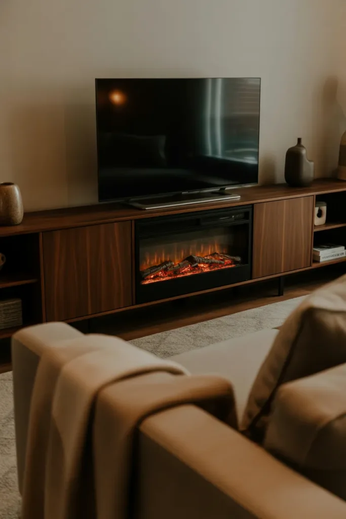 TV Stand with Built-In Fireplace