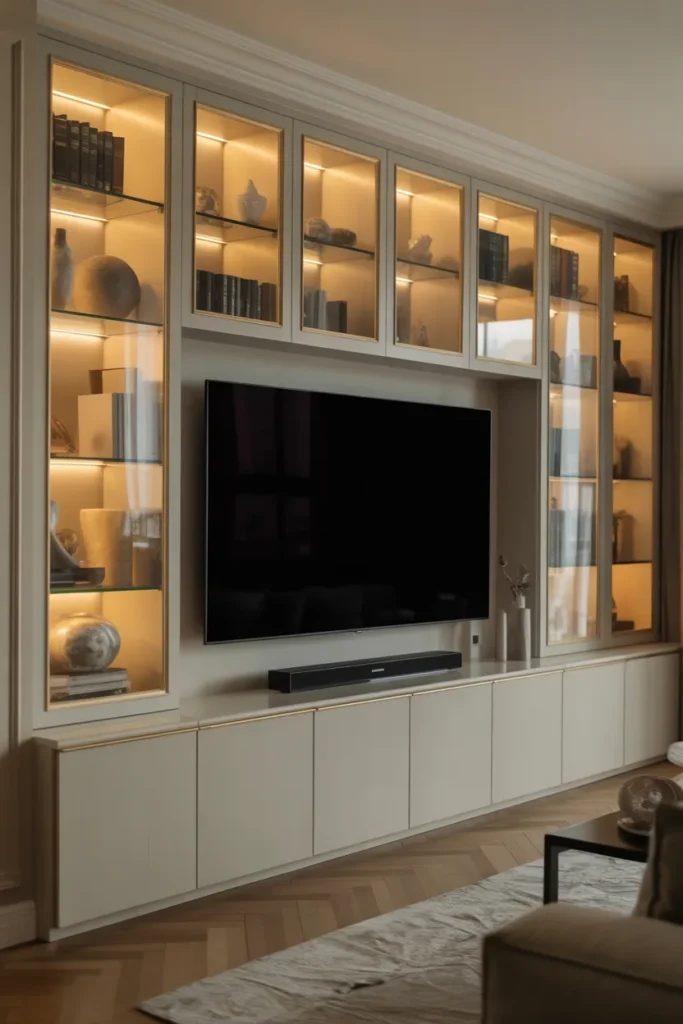 TV Wall with Integrated Display Cabinets