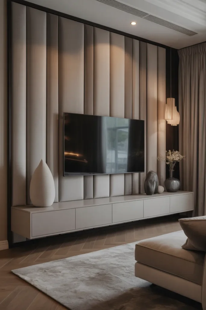 Textured Fabric Panel TV Wall