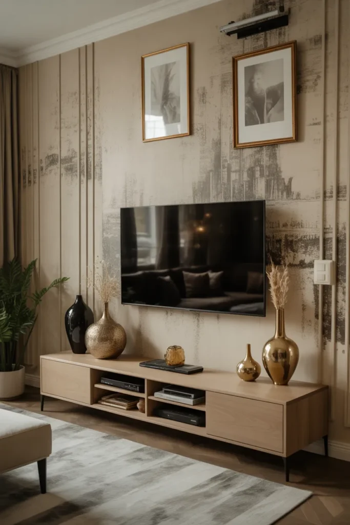 Textured Wallpaper TV Wall Design