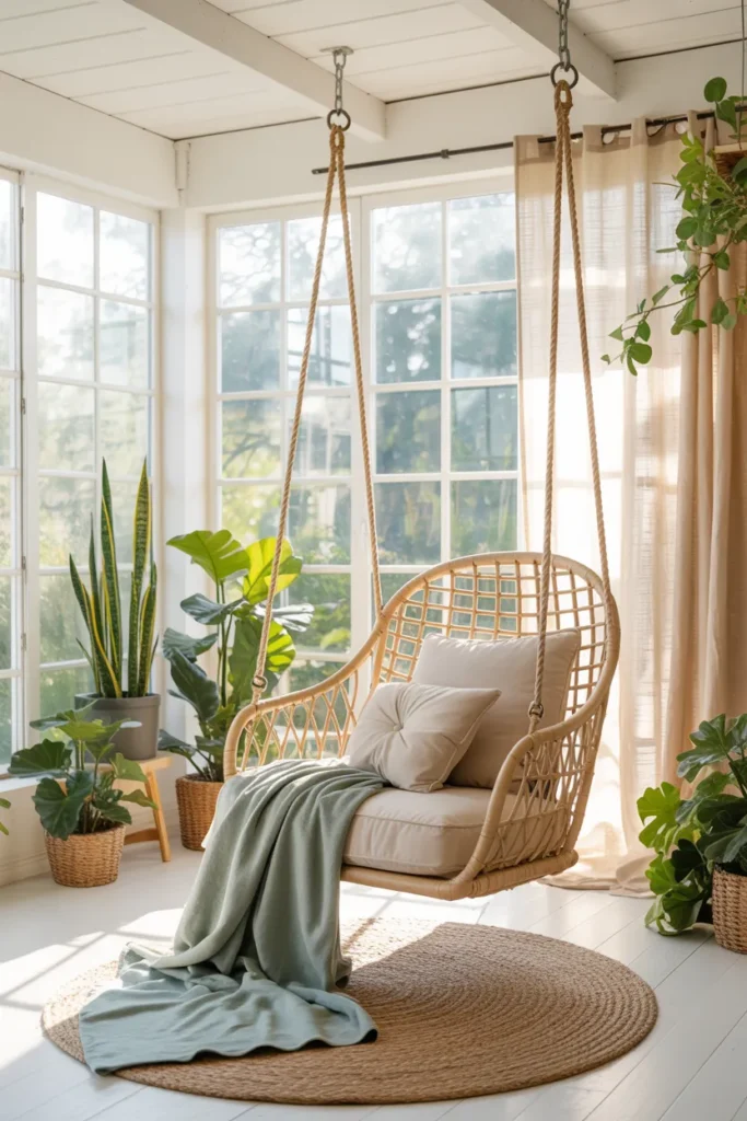 Three Season Room with Hanging Swing Chair