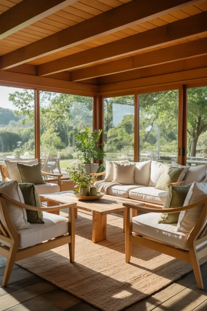 Three Season Room with Natural Wood Accents