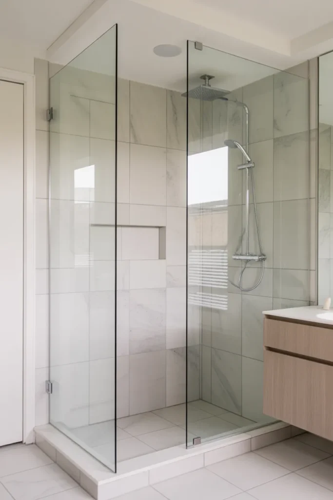 Walk-In Shower with Clear Glass Panels