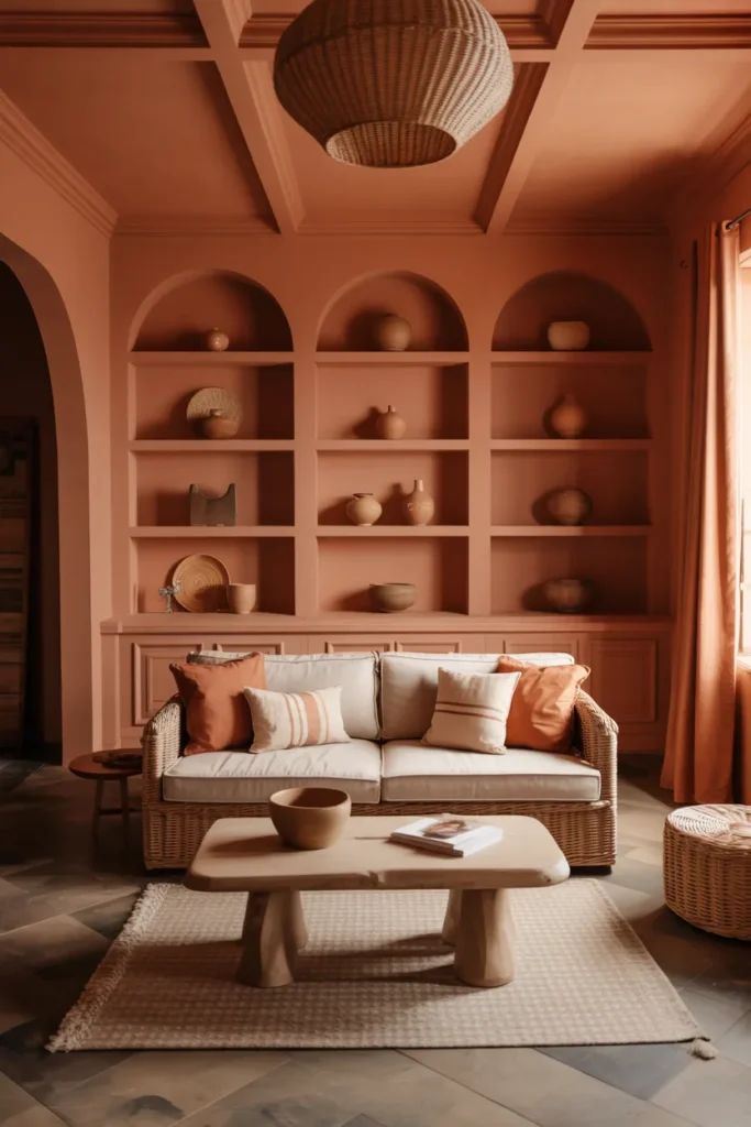 Warm Terracotta Color Drenched Living Room