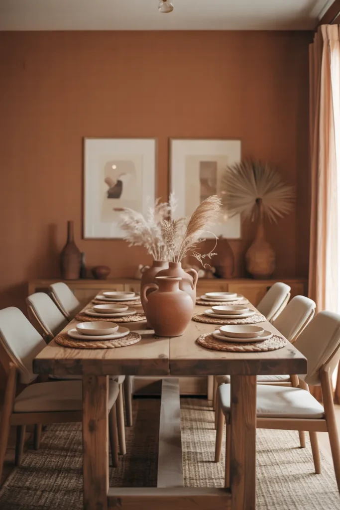 Warm Terracotta Dining Room Walls