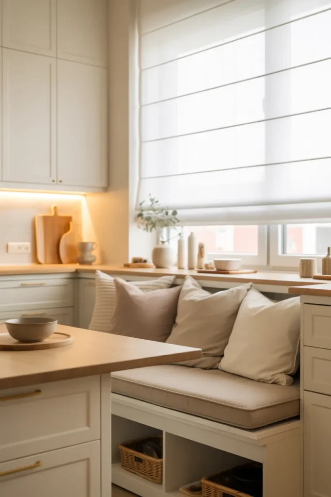 White & Oak Built-In Bench with Drawer Storage