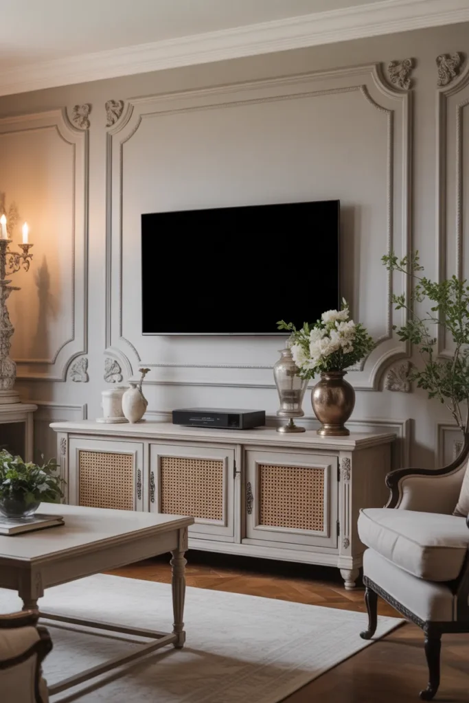 TV Wall with Decorative Molding and Frames