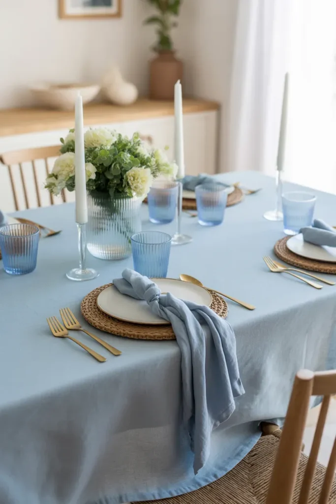 Blue Linen Table Setting