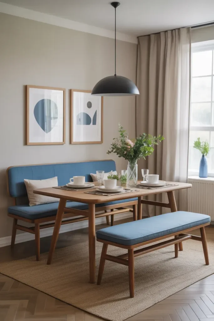Blue Upholstered Bench