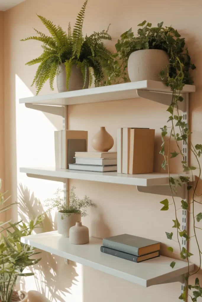 Floating Shelves with Greenery