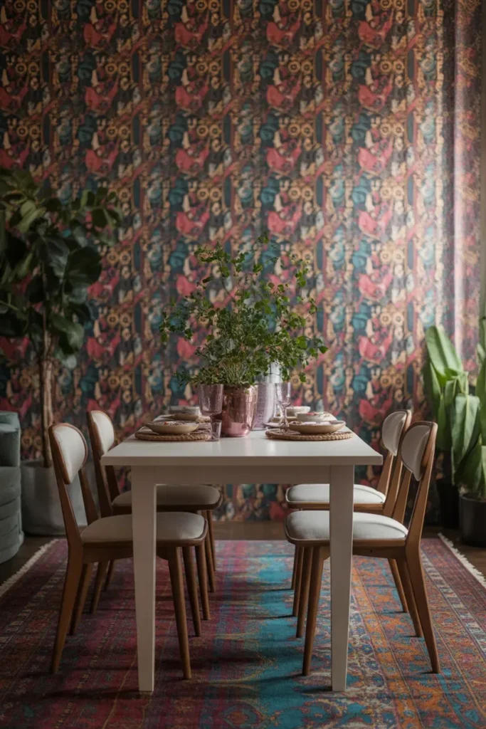 Patterned Wallpaper Dining